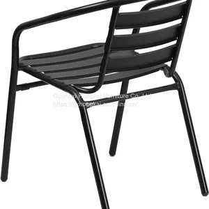 Black Garden Patio Outdoor Metal Stackable Chair thumbnail-3