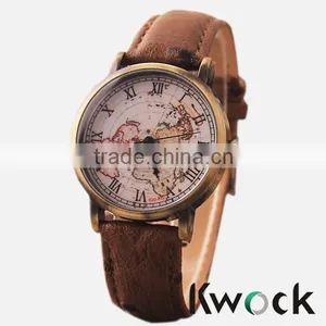 Promotion Christmas Gifts Retro World Map Watch Fashion Leather Alloy Casual Analog Quartz Wrist Watch thumbnail-1
