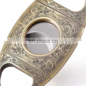 Luxury Portable Gold Classic Carving Pattern Metal Cigar Cutter thumbnail-5