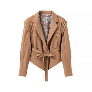New French Style Fashionable Design With a Short Waist Strap and Suede Jacket Jacket thumbnail-2