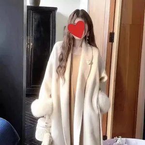 Zhou Miao's Same Style Wool Coat for Women Autumn/winter, High-end Style, Fox Fur Mid-length Woolen Coat With Cuffs, French Style thumbnail-1