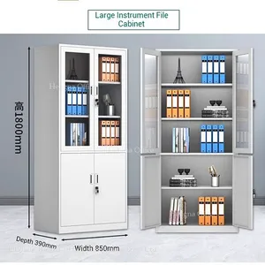 Offset Three-drawer Filing Cabinet MOS003 With Built-in Security Safe and Glass Display Doors|W850D390H1800mm| for Executive Office and Financial Room thumbnail-1