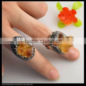 LFD-0015R ~ Nature Topaz Quartz Rings, Crystal Rhinestone Paved Druzy Gemstone Ring Jewelry Rhodium Plated Quartz Finger Rings thumbnail-3
