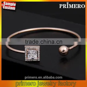 Luxury Square Cubic Zircon Bracelet Bangle for Women 18K Rose Gold Plated Jewelry thumbnail-1