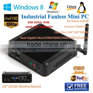 Smallest Fanless Mini PC With Intel Celeron J1900 2.0GHz Quad Core Dual Lan 8GB Ram 64GB SSD VGA Win7/Win8/Linux thumbnail-1