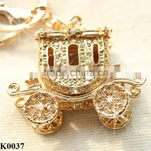 Christmas Keychain Gift Rhinestone Plated Gold Pumpkin Car Keychain K0037 thumbnail-3
