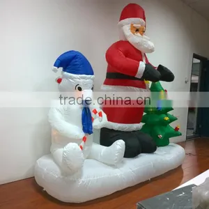 DJ-XT-51 Inflatable Santa Claus and Polar Bear Stay in Snowfield Protect Christmas Tree Garden Decoration thumbnail-3
