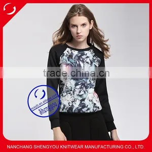 Custom Space Cotton Womens Printed Pullover Raglan Sleeve Sweatshirts Wholesale thumbnail-1