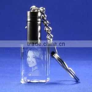 Wholesale Crystal Glass Material 3d Laser Engraved Crystal Photo Frame Promote Led Crystal Keychain for Promotion Gift thumbnail-1