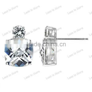 Silver Cushion Cut Cubic Zirconia Stud Earrings by 925 Sterling Silver thumbnail-1
