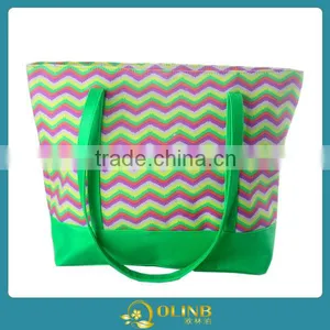 Wholesale Long Strap Shoulder Canvas Chevron Tote Bags thumbnail-1