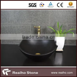 Natural Stone Black Round Bathroom Sinks for Hotel/home thumbnail-3
