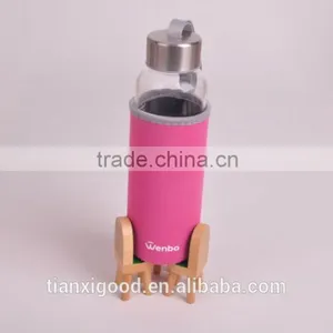 Colorful Sport Portable High Glass Water Bottle Drinking Glass With Silicon Case thumbnail-2