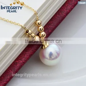 8-8.5mm AAA Natural Real Akoya 18K Gold Pearl Pendant, Shell Pearl Pendant, Yellow Gold Pearl Pendant thumbnail-1