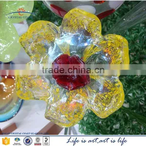 Hand Made Murano Glass BRIGHT RED WHITE Colored Flower With Twisted/long Stem thumbnail-3