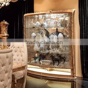 Luxury Style Golden Four Door Showcase, Gorgeous Home Decorative Glass Display Cabinet/ Wine Cabinet thumbnail-2