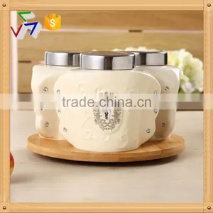 Ceramic Canister Set With Turntable Bamboo Rack,ceramic Food Storage Jar,ceramic Kitchen Sugar Coffee Tea Jar thumbnail-1