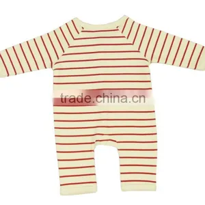 Organic Red Strips Baby Winter Rompers and 100% Organic Cotton Fashionable Long Sleeve Plain and Printed Baby Rombers thumbnail-2