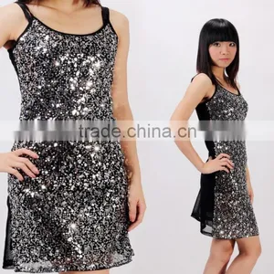 2015 Summer Women Scoop Neck Spaghetti Strap Sliver Sequin Midi Evening Dress thumbnail-1