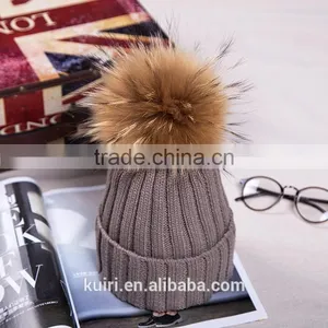 Factory Wholesale Knitted Hat With Real Raccoon Fur Ball thumbnail-2