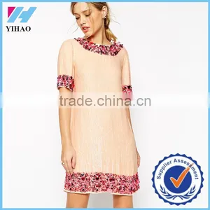 Yihao Apparel Woman New Casual Lady Short Sleeve Beaded Free Prom Dress Fashion 2017 thumbnail-1