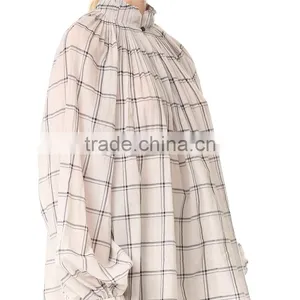 2017 OEM Spring Femme Airy Sand Windowpane Checks Tunic Blouse thumbnail-3
