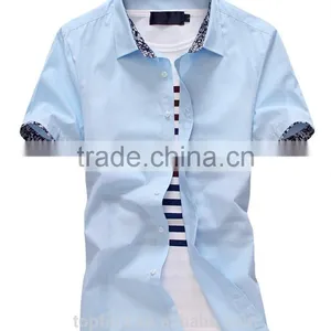 Slim Light Blue Color Short Sleeve Cotton Men Shirts thumbnail-1
