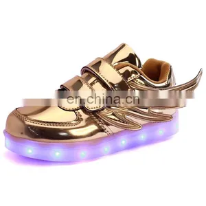 Wholesale Hot Sell Mirror-PU Leather Led Light up Kids Wings Shoes Children Led Shoes Sneakers With USB Rechargeable thumbnail-1