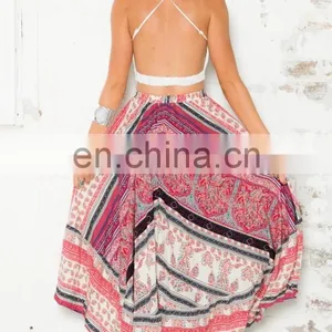 New Fashion Skirt in Red Print Boho Long Maxi Skirt, Latest Long Skirt Design thumbnail-4