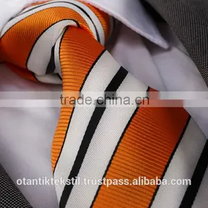 Orange White Striped ,Silk Tie, Necktie, Neck Tie, Corbata, Gravate, Krawatte, Cravatta, Fashion Tie thumbnail-1