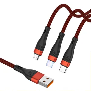 Factory Price Fast Charge 3 In 1 Nylon Braided 6a Usb 66W PD Data Cable for IPhoe7/8Plus/11pro for Huawei for Xiaomi for Samsung thumbnail-5