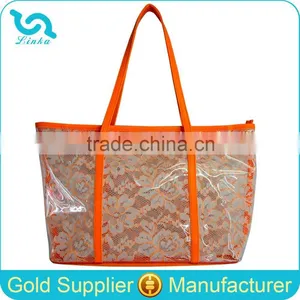 Custom PVC Tote Bag Fashion Lace PVC Tote Bag With Neon Leather Trim 300 Pcs MOQ Mixed 3 Colors thumbnail-1