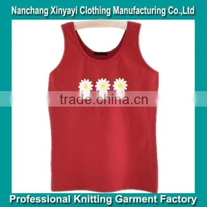 2015 Basic Style of Women Tank Tops With Three Little Flowers Print in the Middle / Soft and Breathable to Your Body thumbnail-1