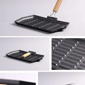 High Quality OEM Service Cast Iron Grill Pan/griddle Pan/bbq Grill Preseasoned Cast Iron Steak Pan Frying Pan With Long Handle thumbnail-3