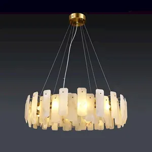 Vertical Bar Alabaster Drum Chandelier – E12 Gold Frame thumbnail-4