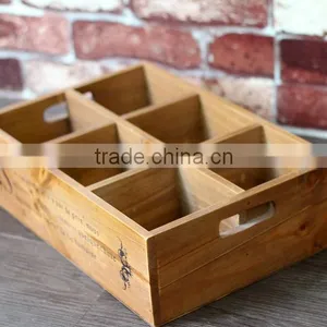 Custom Unfinished 8 Compartment Wooden Storage Tray With Handles thumbnail-1