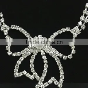 New Arrivals Wedding Silver Bowknot Crystal Bridal Choker Necklace Earring Jewelry Set thumbnail-2