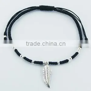 Antiqued Silver Feather Charm Macrame Bracelet thumbnail-1