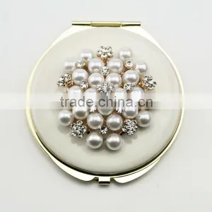 Mother of Pearl Black Compact Cosmetic Makeup Round Handbag Purse Pocket Mirror thumbnail-3