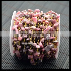 LFD-0011C ~ Wholesale Gold Plated Wire Wrapped Freeform Stone Chips Chain Gem Stone Beaded Chain DIY Jewelry Finding thumbnail-3