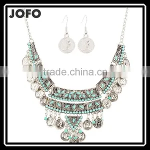 2016 Gypsy Bohemian Jewelry Set Vintage Turquoise Beauty Head Silver Coin Jewelry Set thumbnail-1