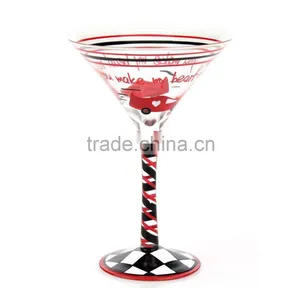 Open Wide Mouth Hand Painted Martini Glass in Stocks Colored Popular Handmade Blown thumbnail-1