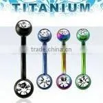 Titanium G5 Anodized Banana 14g With Double Gem 5mm & 6mm Balls thumbnail-1