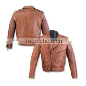 Mens Tan Leather Classic Motorcycle Jacket thumbnail-1