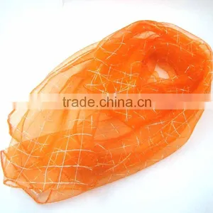WLHH629 (38) 100%Polyester Chiffon Orange Checked Summer Scarf With Lurex thumbnail-1