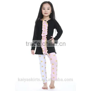 2016 Fall Long Sleeve Couple Black T-shirt and Dotted Pant Kids Clothing thumbnail-6