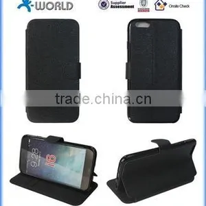 Black Slim PU Leather Case for IPhone 6S With Card Slot and Stand thumbnail-1