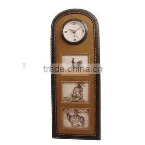 Leather Table Clock With Photo Frame. thumbnail-1