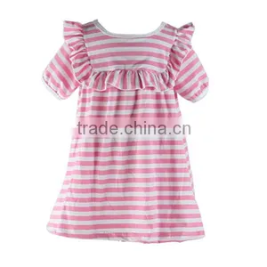 Wholesale Little Baby Girls Princess Fashion Dress Short Sleeves Ruffle Stripe Cotton Baby Girls Dress thumbnail-1