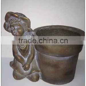 Garden Scuplture Decoration Bronze Girl and Garden Flower Pot thumbnail-1